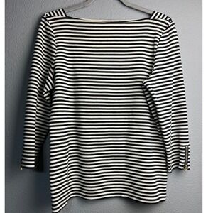 Talbots Navy Blue White Striped Boatneck  Coastal Top Zipper Cuffs Medium PH2807